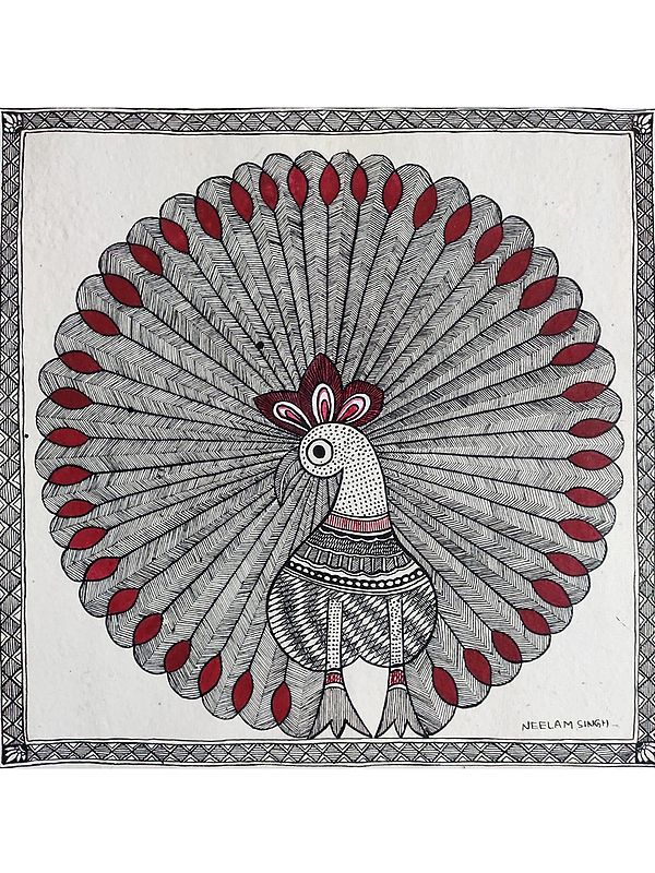 Dancing Peacock | Acrylic On Handmade Sheet | By Neelam Singh