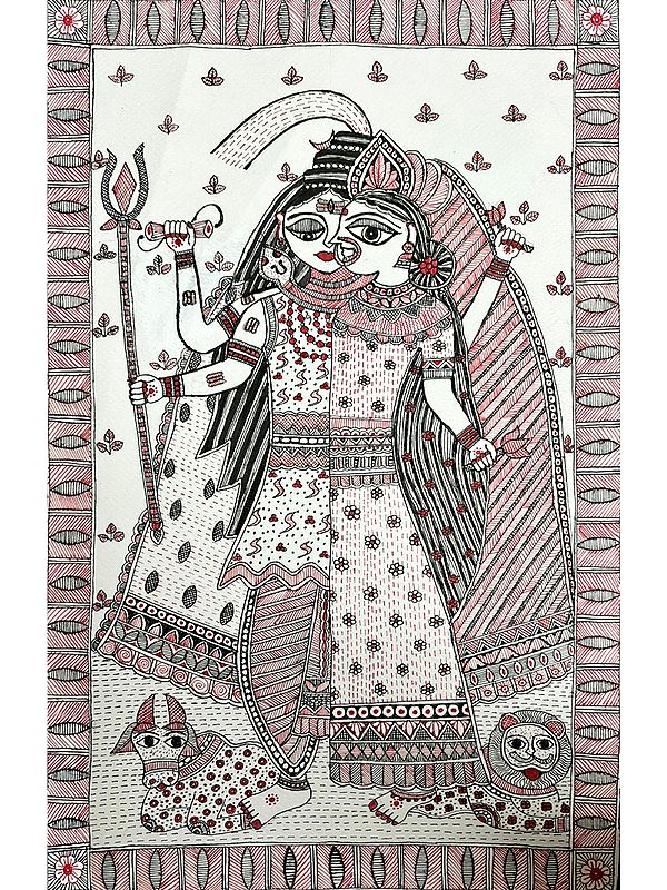 Ardhanarishvara  - Madhubani Painting | Acrylic On Paper | By Roopa
