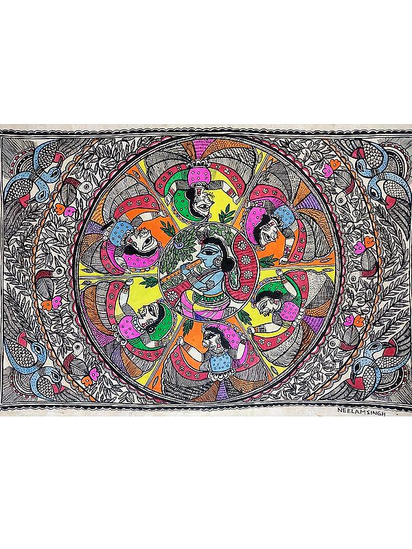 Krishna Rasleela With Gopikas | Acrylic On Handmade Sheet | By Neelam Singh