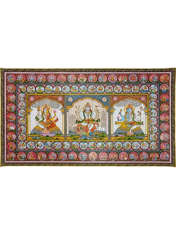 Ganesha And Karthik Story With Lord Siva |  Stone Colours On Handmade Canvas | By Sachikant Sahoo