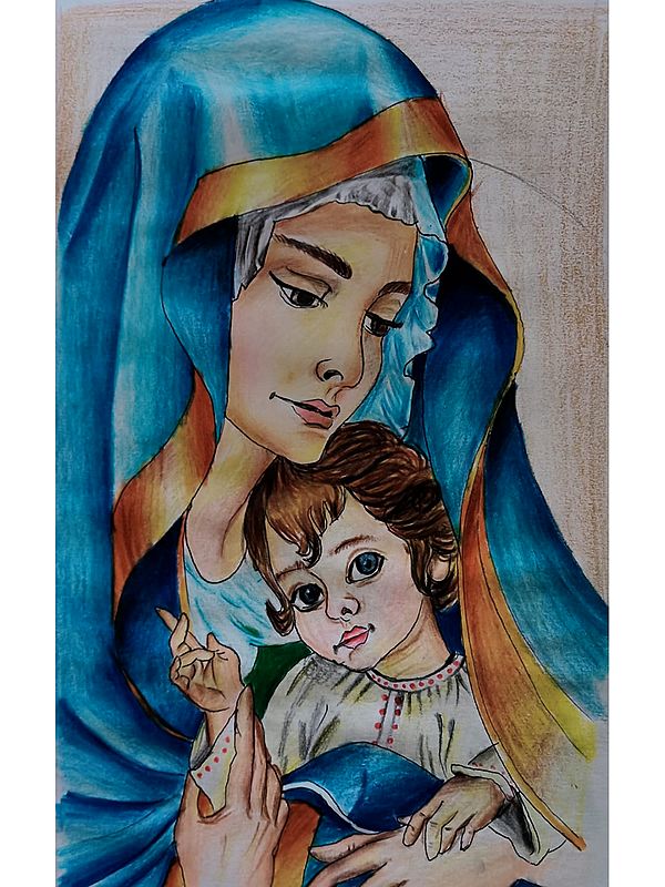 Mary And Baby Jesus | Poster Color On Paper | By Bhavani
