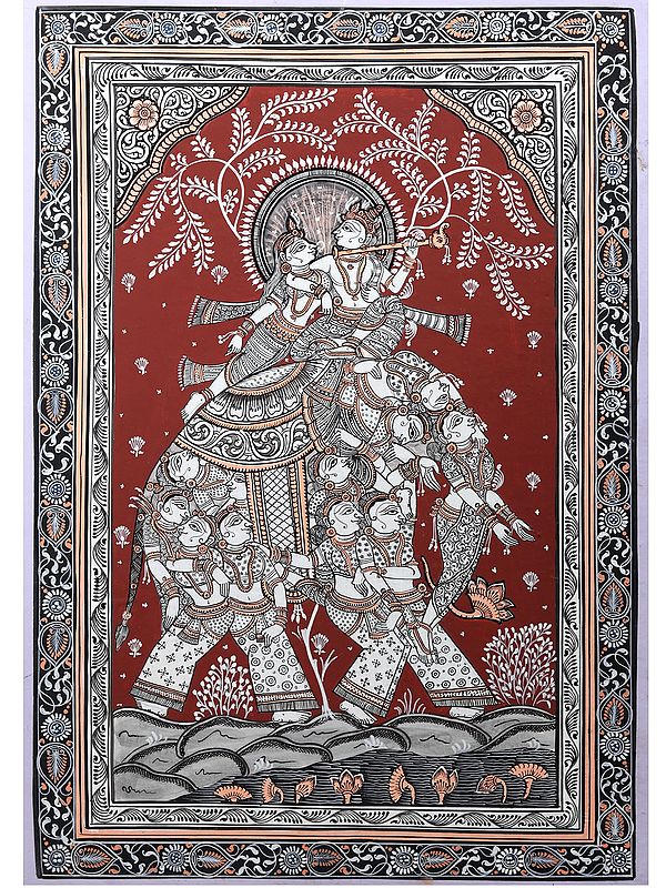 Radha - Krishna Riding on Nari Kunjar | Pattachitra Painting from Odisha