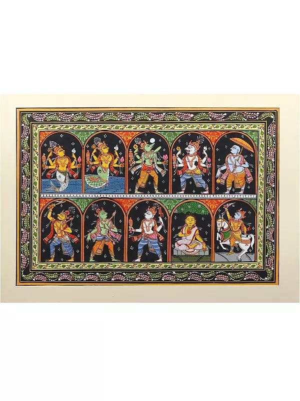 Dashavatara - Ten Incarnations of Lord Vishnu | Pattachitra Painting from Odisha