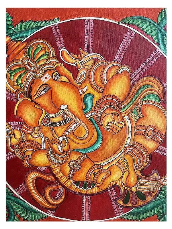 Lord Ganesha Kerala Mural | Arcylic On Canvas | By Shagun Sengar Shaha