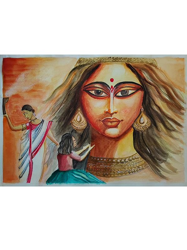 Great Goddess With Devotees | Watercolor On Paper | By Shruti Tiwari