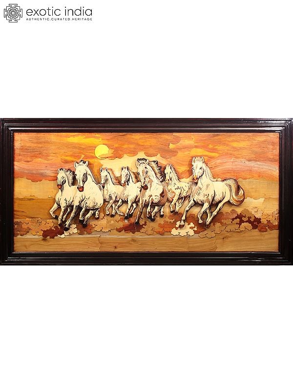 72" Large Seven Running Horses | 3D Panel in Rosewood with Inlay Work