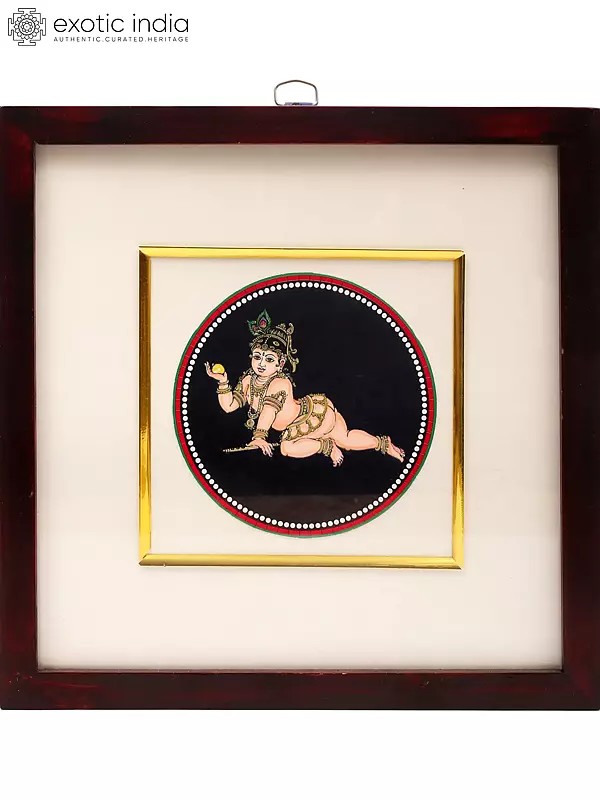 9" Bal Gopal Krishna | Framed Ganjifa Painting