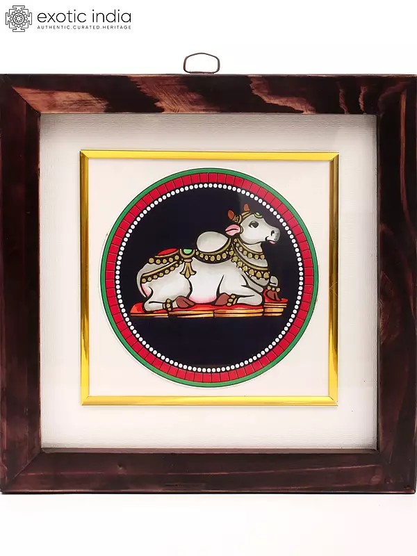 8" Nandi - Vehicle of Lord Shiva | Framed Ganjifa Painting