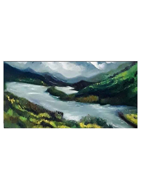 Attractive Landscape Of Flowing River | Acrylic On Canvas | By Vinaya