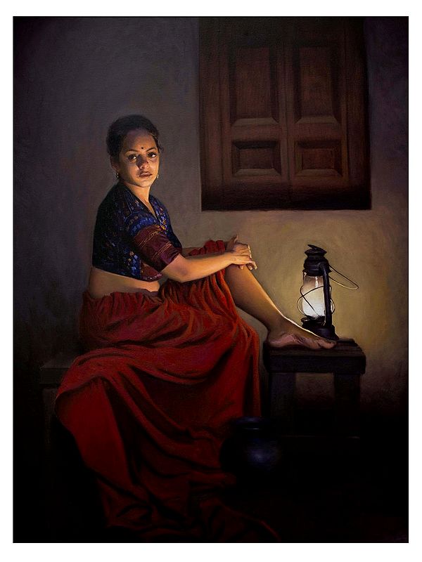 Light Of Lantern | Oil On Canvas | By Mahesh Soundatte