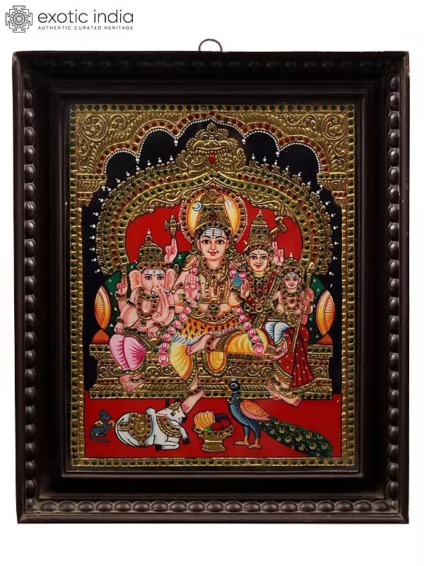 Lord Shiva Family | Framed Tanjore Painting