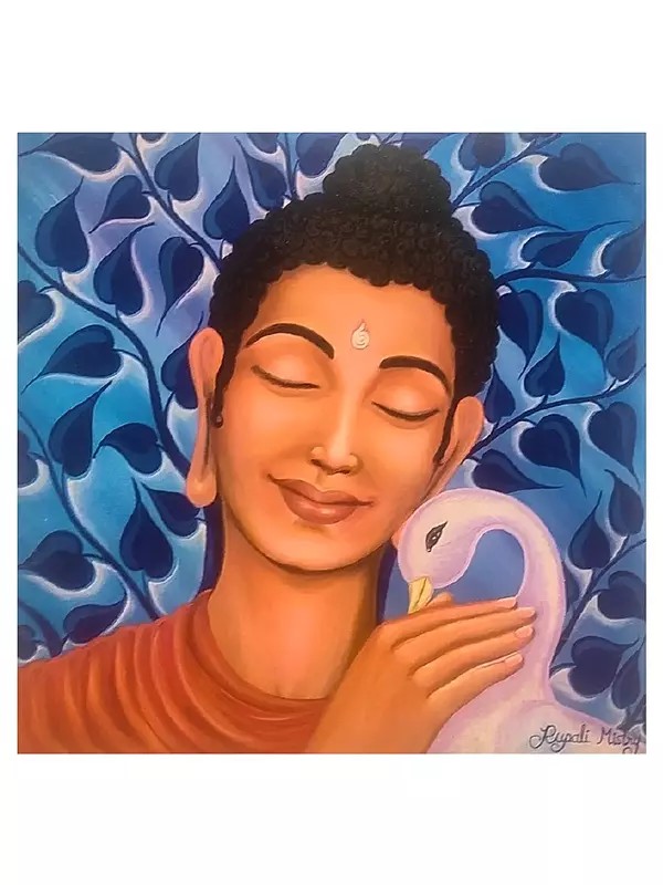 Lord Buddha With Swan | Acrylic On Canvas | By Rupali Mistry