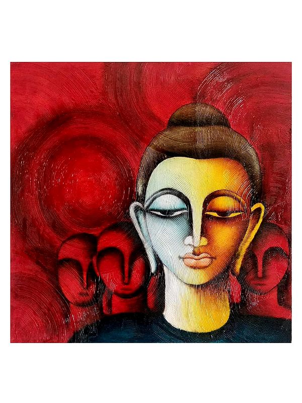 Ahamkarajayi - Lord Buddha With Devotees | Mixed Media On Canvas | By Mohit Bhardwaj