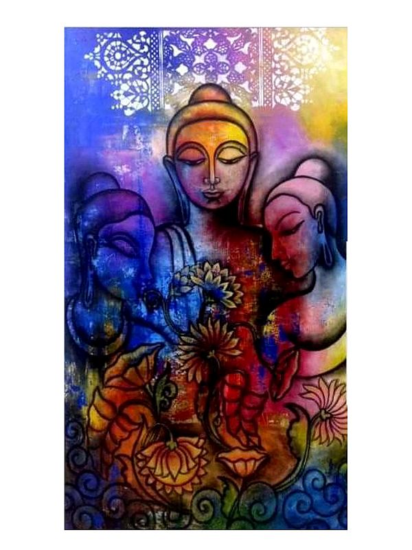 Antahpramod - Budda And Devotees | Mixed Media On Canvas | By Mohit Bhardwaj