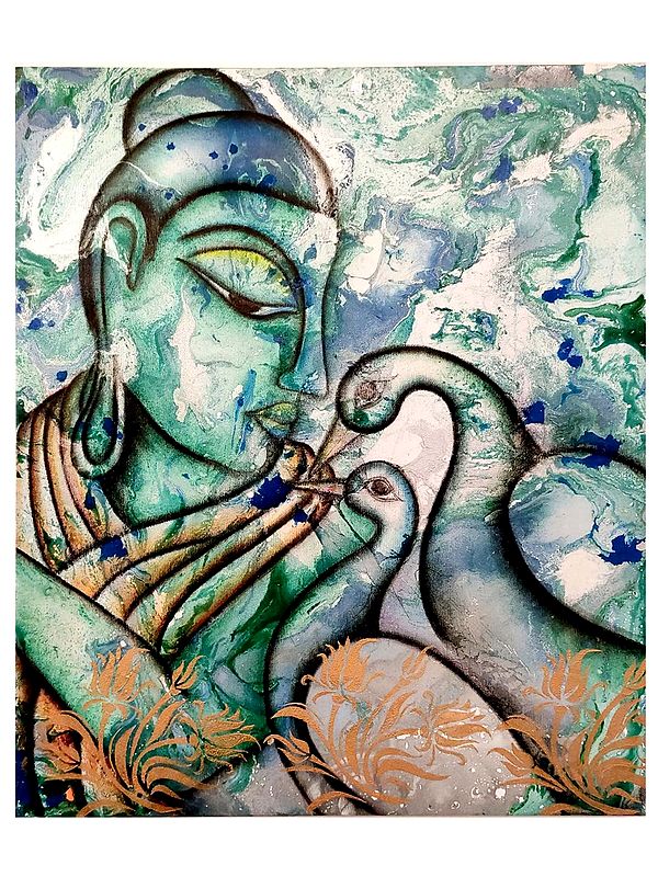 Bond With Nature - Buddha | Mixed Media On Canvas | By Mohit Bhardwaj