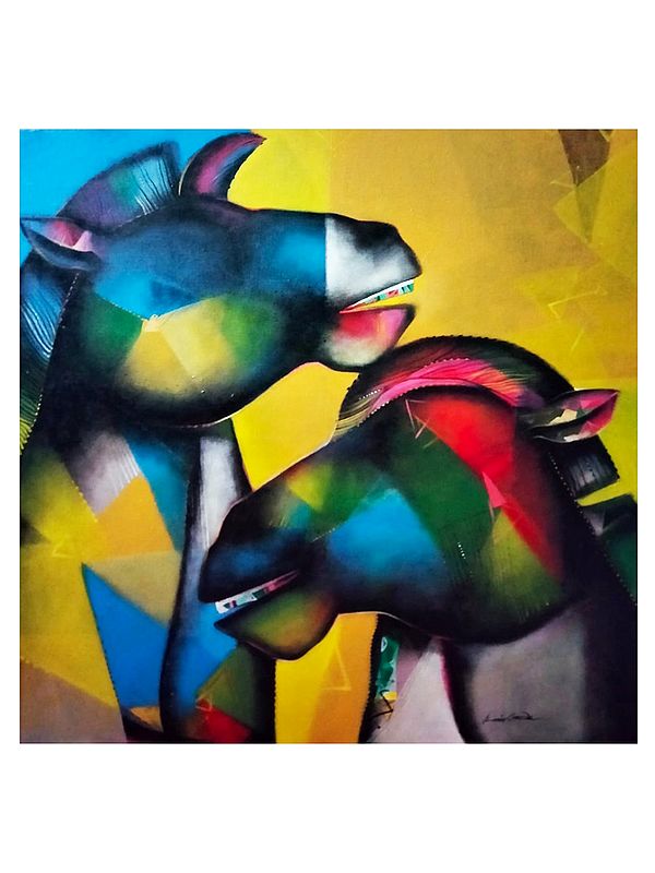 Loving Horse Modern Art | Acrylic On Canvas | By Samir Chanda