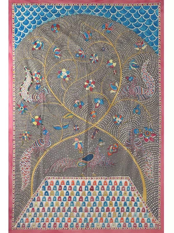 Floral Tree Of Peacock - Mata Ni Pachedi | Madarpat Cotton | By Dilip Chitara