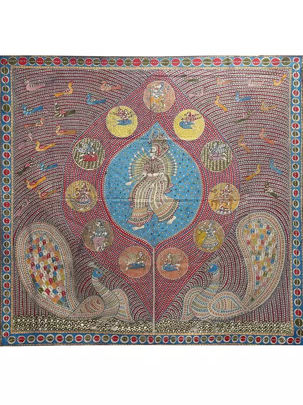 Saraswati Mata Surrounded By Gods - Mata Ni Pachedi | Madarpat Cotton | By Dilip Chitara