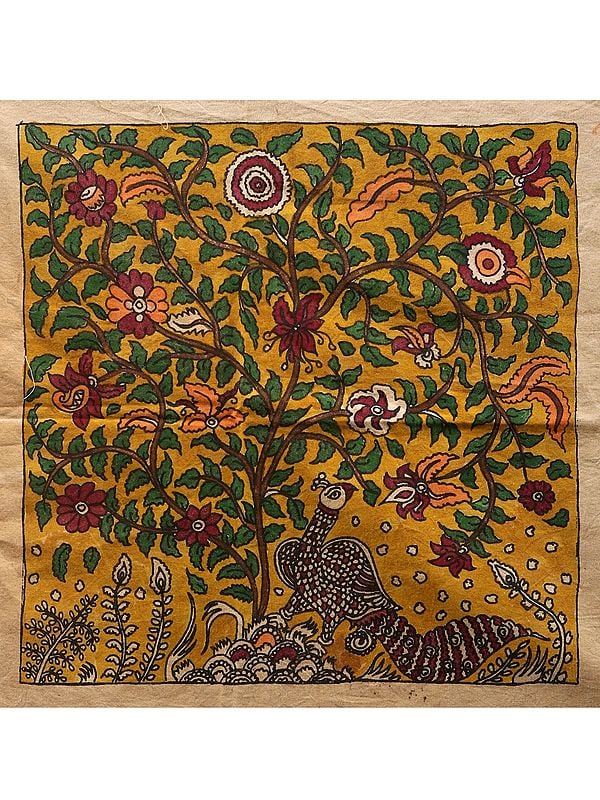 Peacock In Beautiful Nature - Mata Ni Pachedi | Madarpat Cotton | By Dilip Chitara