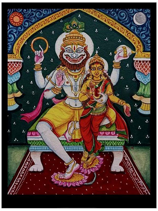 Goddess Lakshmi With Lord Narasimha | Watercolor On Paper | By Yubraj