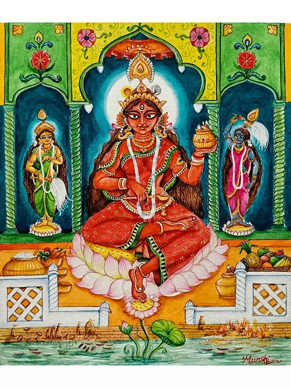 Painting of Goddess Lakshmi | Watercolor on Paper | Artwork by Yubraj