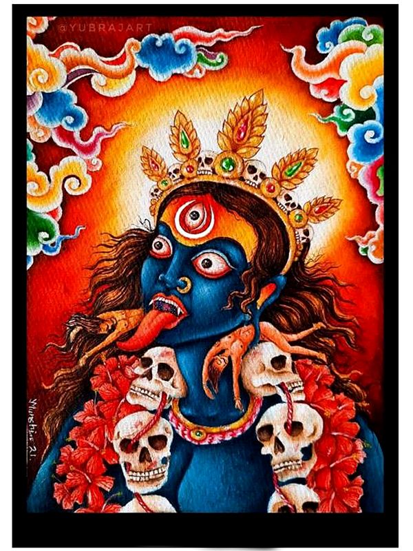 Kali Mata Watercolor Painting on Paper | Artwork by Yubraj