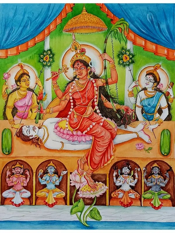 Goddess Tripura Sundari Watercolor Painting on Paper | Artwork by Yubraj