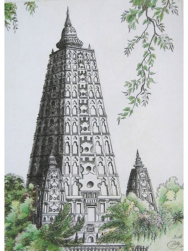 Top Of Bodh Gaya | Ink On Paper | By Jolly Agarwal