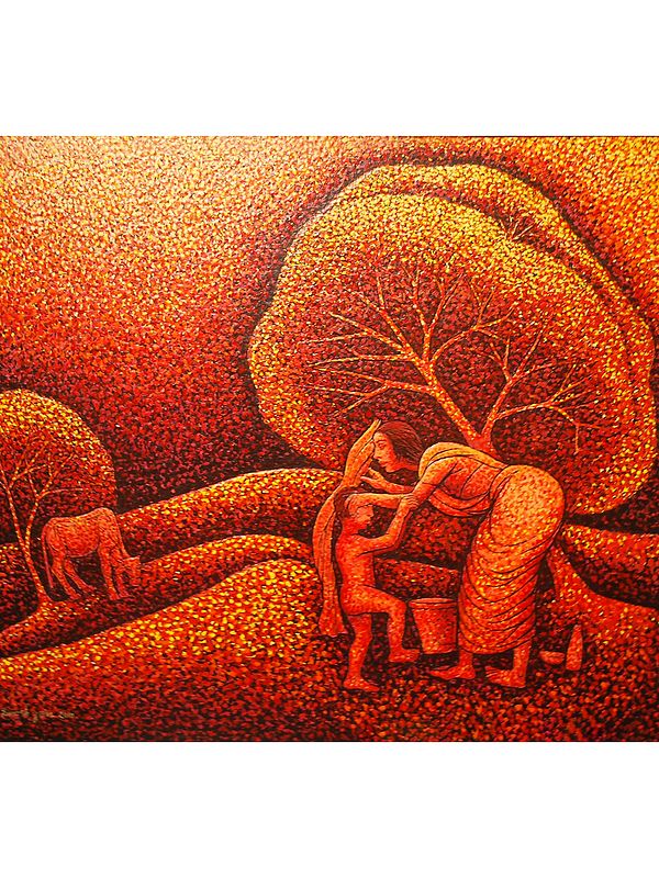 Bond Of Love - Childhood | Acrylic On Canvas | By Dinesh Gain