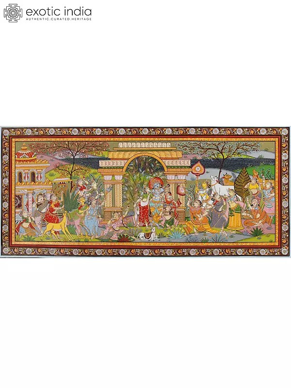 Raslila - Celebration View of Krishna with Gopis | Pattachitra Painting From Odisha
