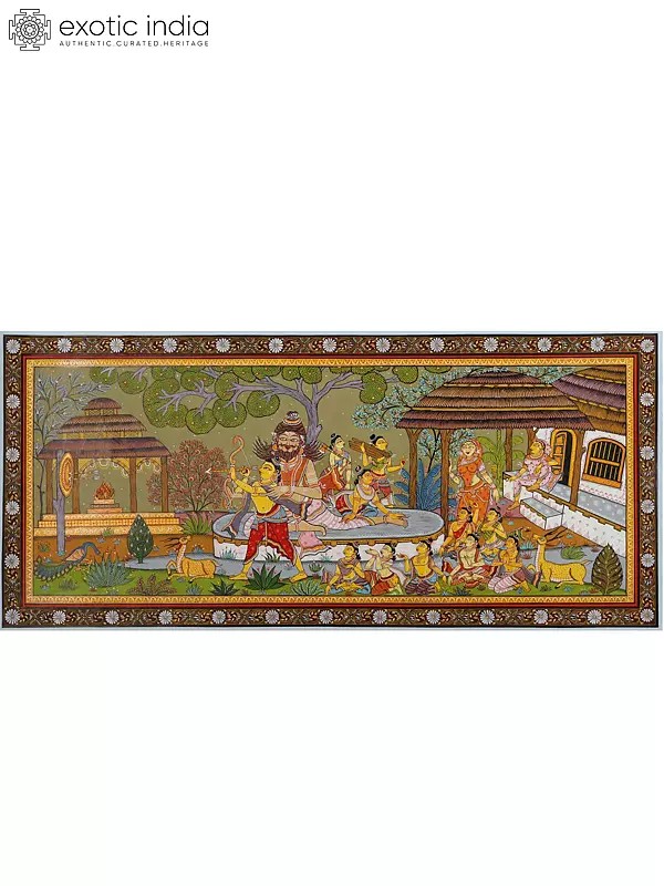 The Sage Valmiki Trains Luv - Kush in The Art of Archery - An Episode from The Ramayana | Pattachitra Painting From Odisha