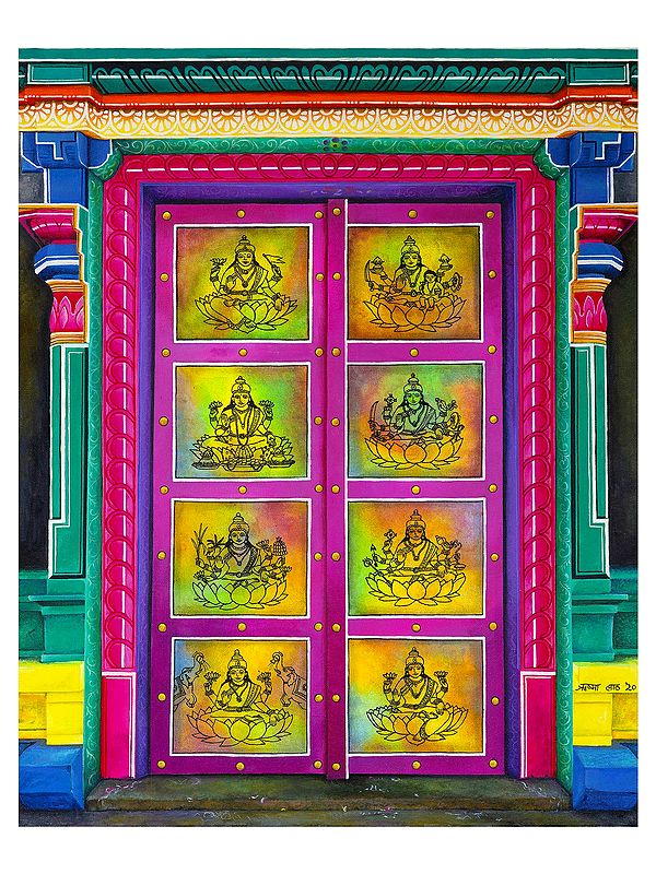 Ashta Lakshmi On Door | Acrylic And Ink On Canvas | By Rishma Lath