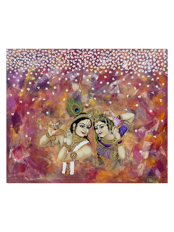 Attractive Krishna And Radha | Acrylic, Ink And Oil On Canvas | By Rishma Lath