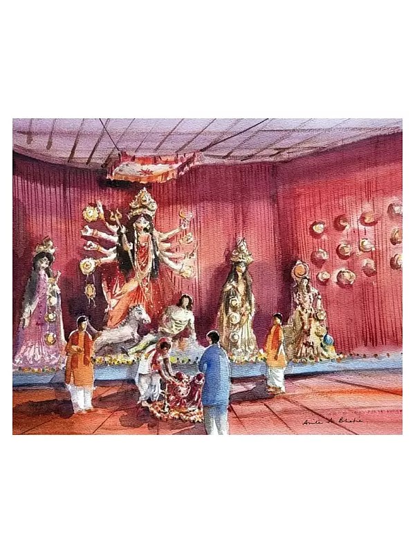 Durga Puja Festival | Watercolor On Paper | By Anita Alvares Bhatia