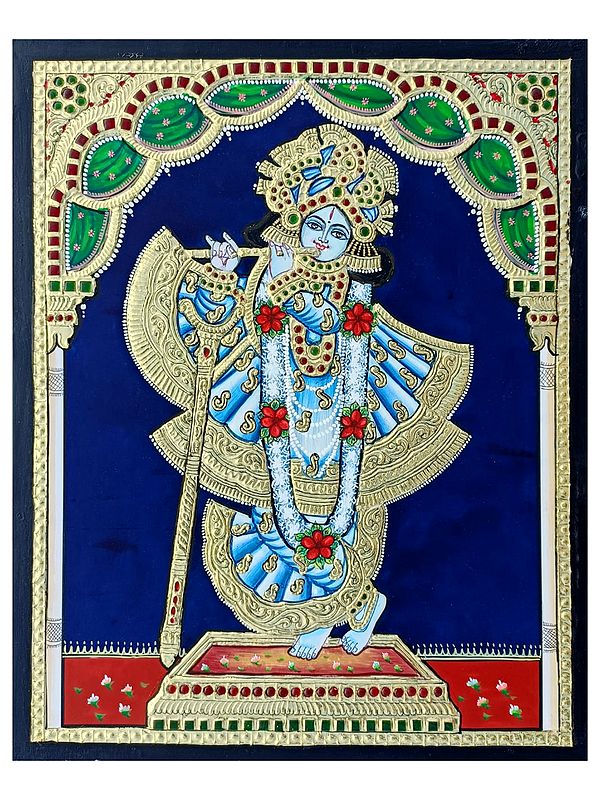 Lord Krishna | Tanjore Painting | Traditional Colors with 22K Gold