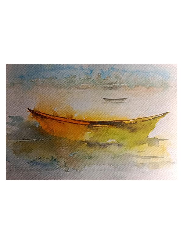 Lakeside Floating Boat | Watercolor On Paper | By Raj Kumar Singh