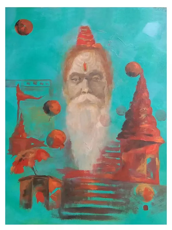 Connection Of Saint And Ghat | Acrylic On Canvas | By Raj Kumar Singh