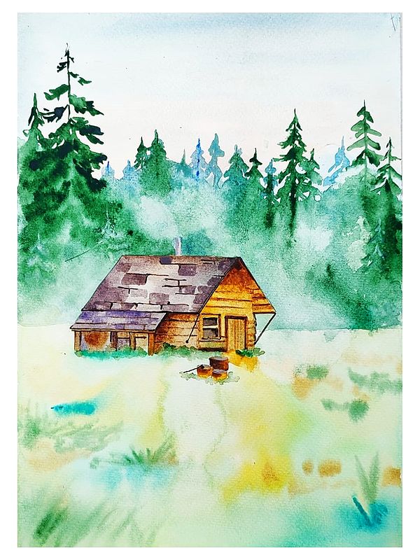 House in The Village | Watercolor on Canvas | By Swati Tripathi