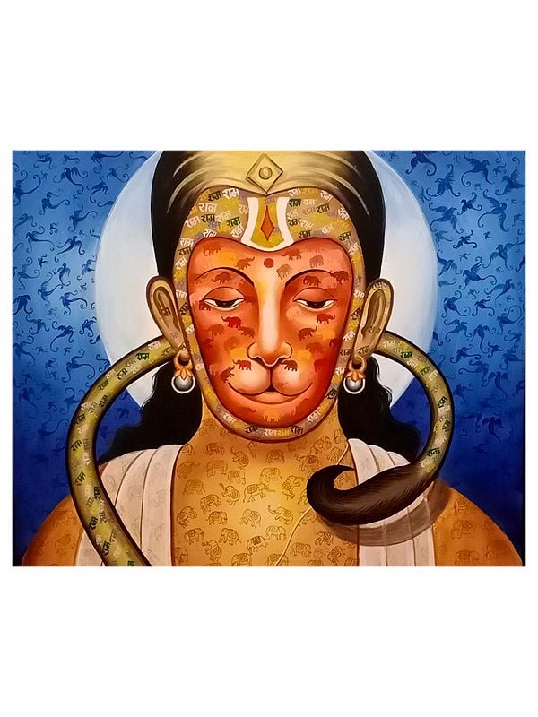 Hanuman In Dhyana Of Lord Rama | Acrylic On Canvas | By Sarans Guruvayur