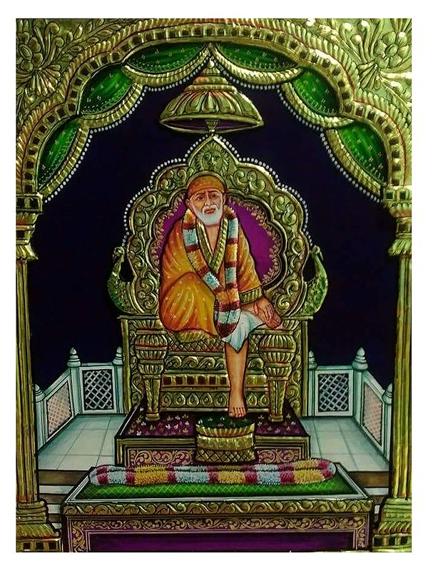 Sai Baba Tanjore Painting | Traditional Color With 22K Gold Work