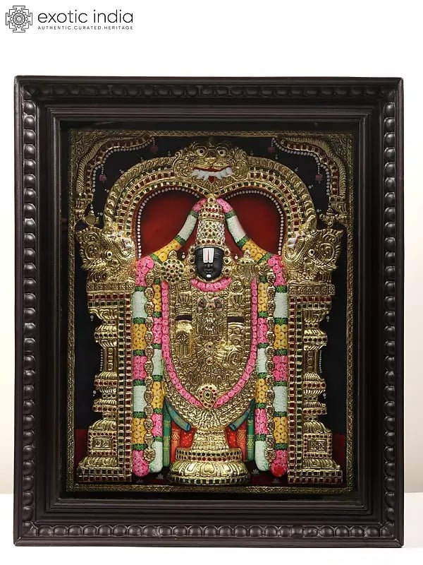 Tirupati Balaji (Venkateshvara) with Kirtimukha Arch | Embossed Tanjore Painting | 24 karat Gold Work