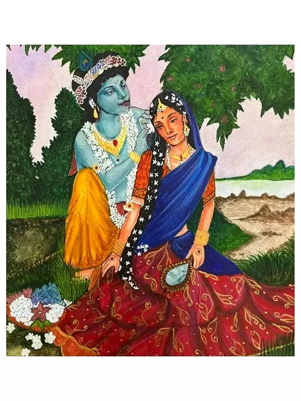 Krishna With Radharani | Watercolor On Paper | By Shreya Chichbankar