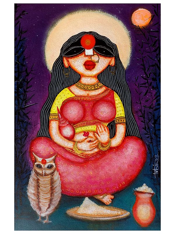 Goddess Lakshmi With Vahana | Acrylic On Paper | By Tuhin Rakshit