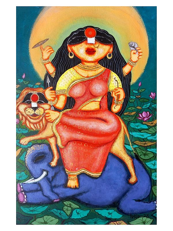 Goddess Jagadhatri | Acrylic On Paper | By Tuhin Rakshit