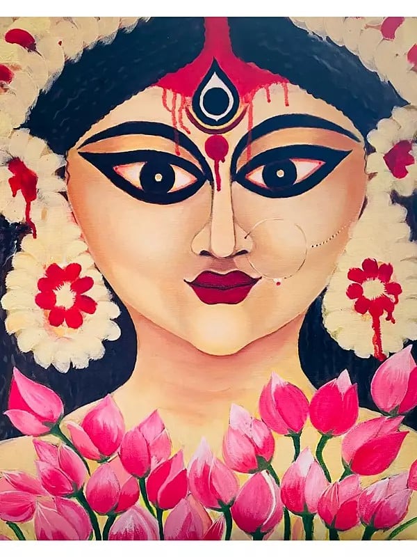 Durga In Pain | Acrylic On Canvas | With Black Frame | By Mousumi Chakaraborty