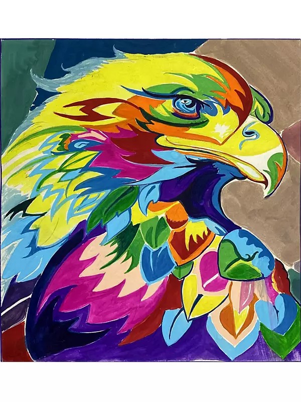 The Kaledoscopic Eagle | Poster Color on Art Paper | With Frame | By Mousumi Chakaraborty