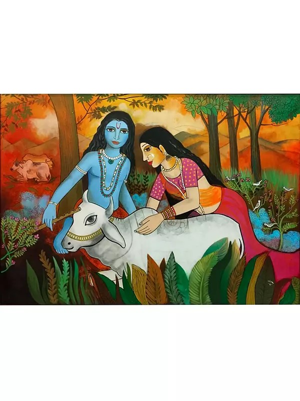 Krishna With Her Love | Acrylic And Mixed Medium | By Niva