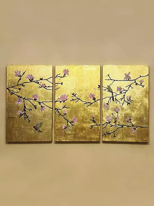 Set Of Three | Gold Leaf Work On Canvas | By Roopsi Batra