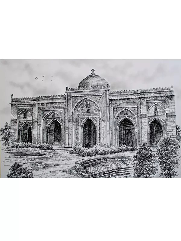 Qila-I-Kuhna Mosque | Pen On Paper | By Soumen Dutta