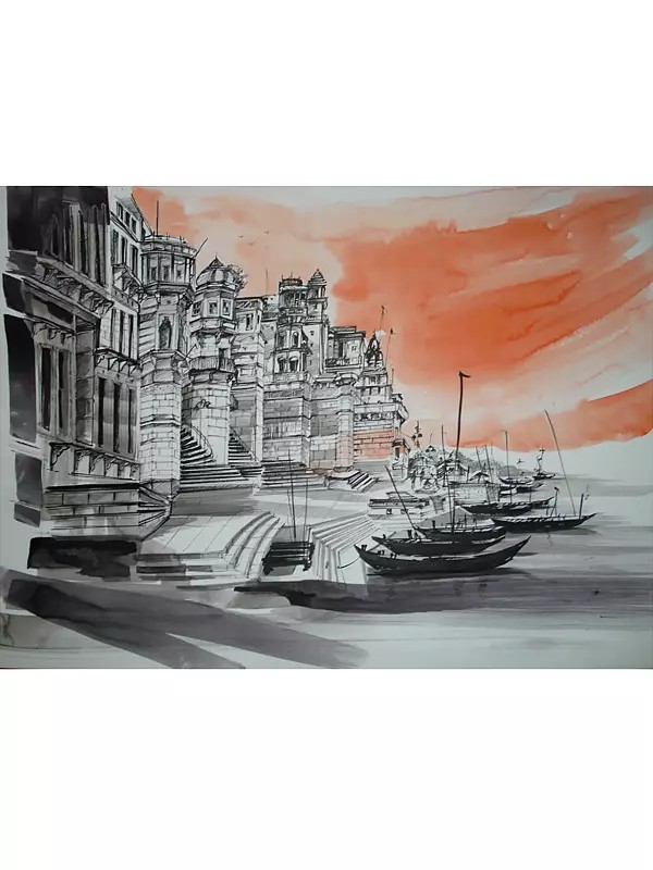 Varanasi : Assi Ghat | Pen & Water Color On Paper | By Soumen Dutta